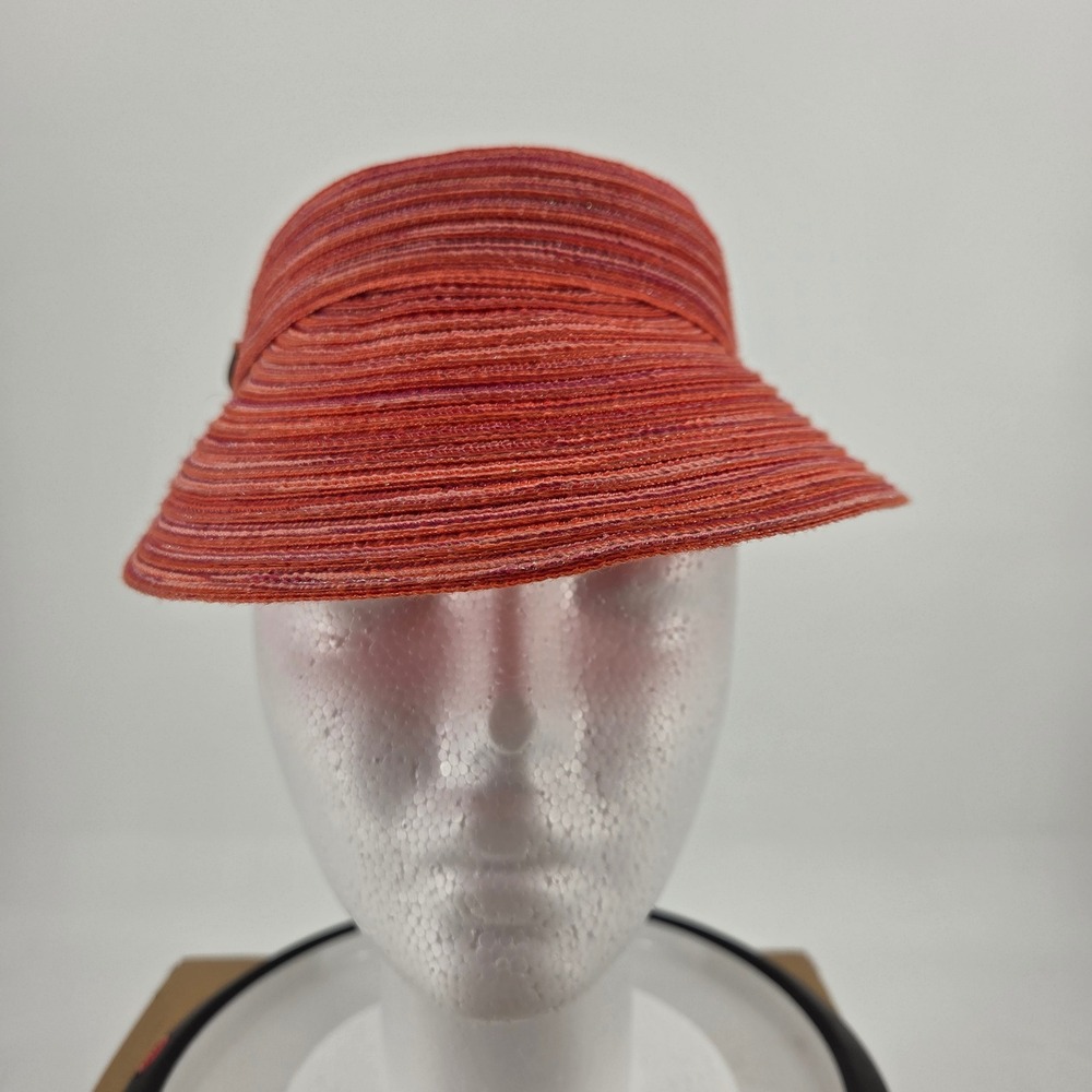 Cappelli Straworld Women Orange Pink Striped Braided Sun Visor Hat One Size